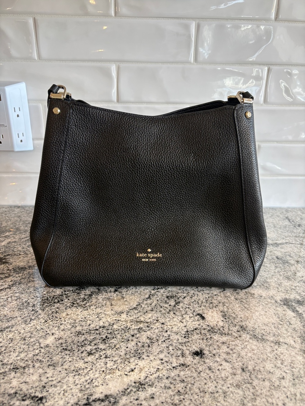kate spade Black Pebbled Leather Shoulder Hobo with Gold Hardware